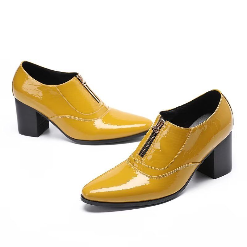 Sapatos Formais Masculinos Couro Genuíno Com Cadarço - Amarelo