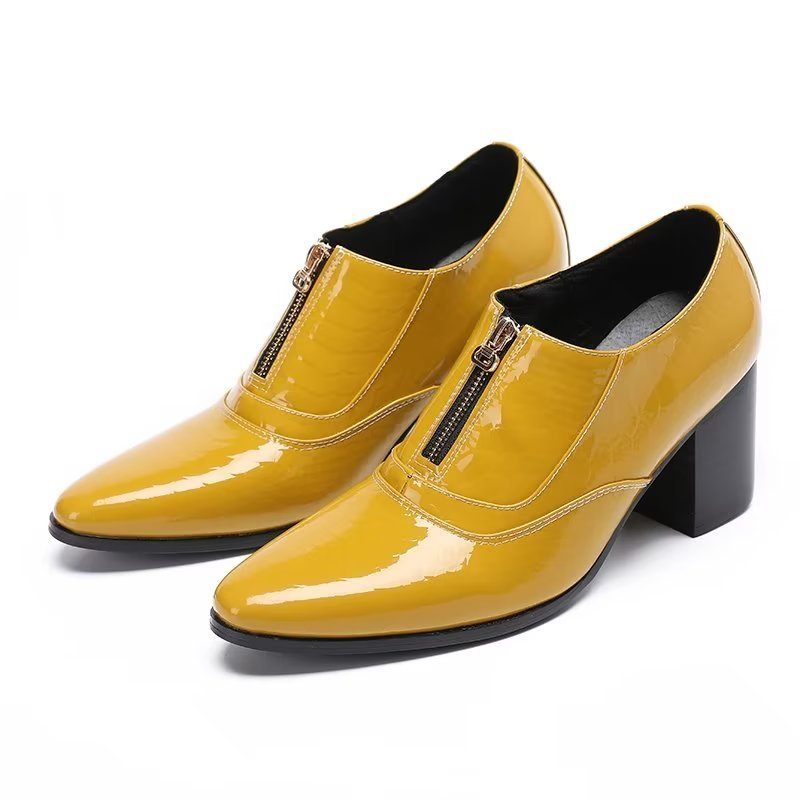 Sapatos Formais Masculinos Couro Genuíno Com Cadarço - Amarelo