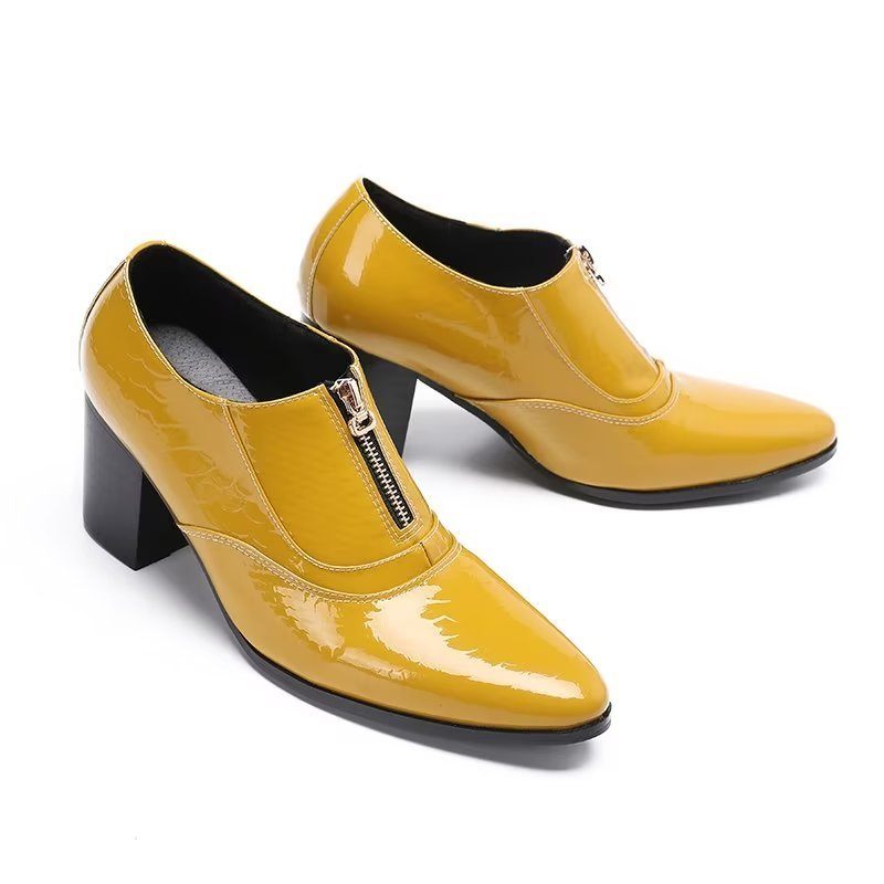 Sapatos Formais Masculinos Couro Genuíno Com Cadarço - Amarelo