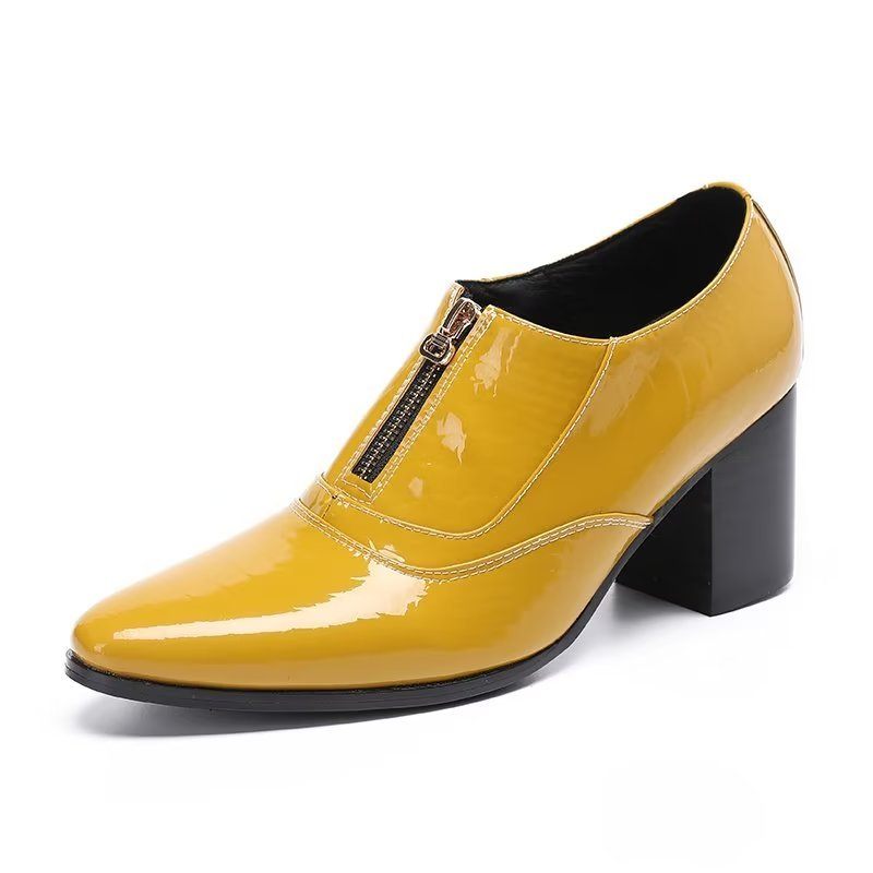 Sapatos Formais Masculinos Couro Genuíno Com Cadarço - Amarelo