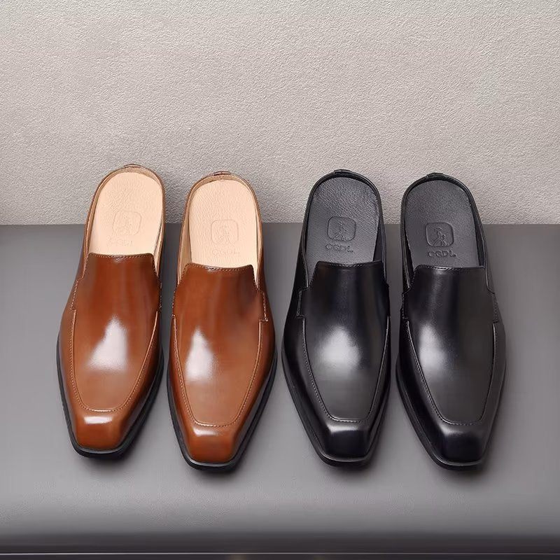 Sapatos Formais Masculinos Couro Genuíno Com Deslizamento Em Sociais - Preto