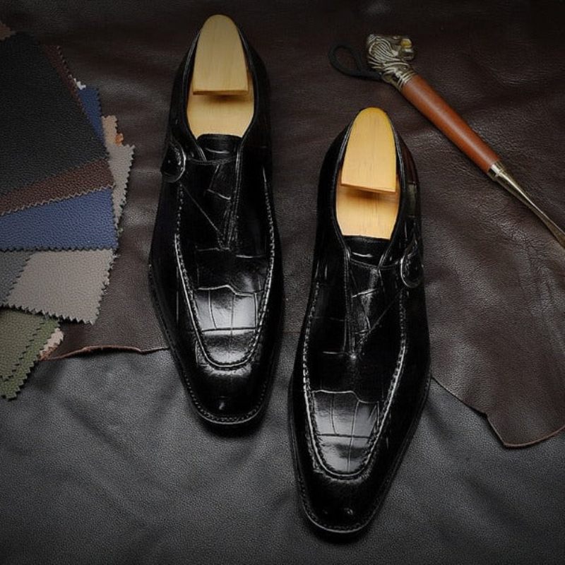 Sapatos Formais Masculinos Couro Genuíno Com Deslizamento Em Sociais Casamento - Preto