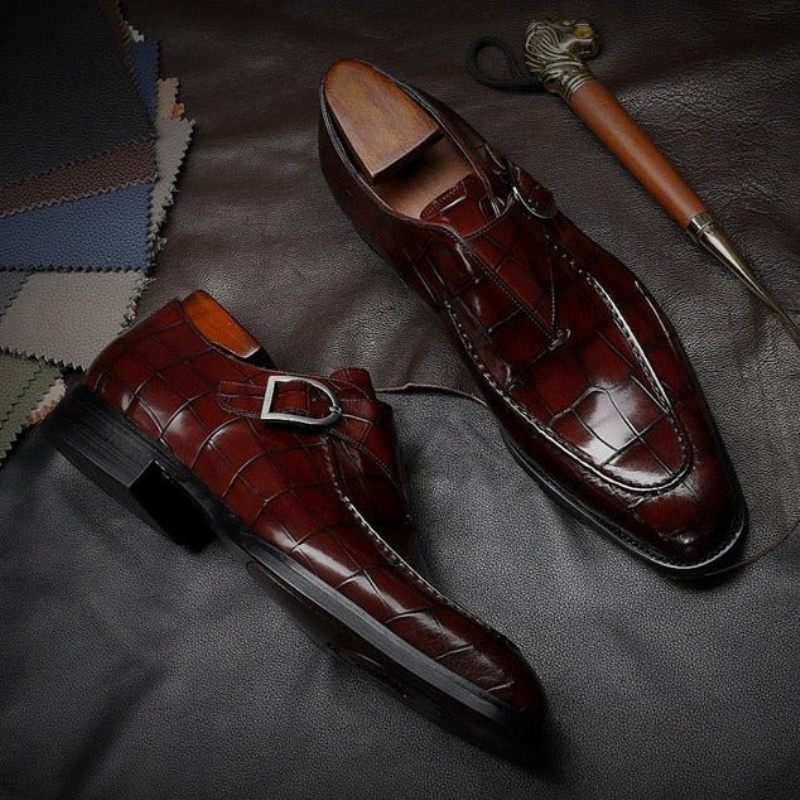 Sapatos Formais Masculinos Couro Genuíno Com Deslizamento Em Sociais Casamento - Vermelho