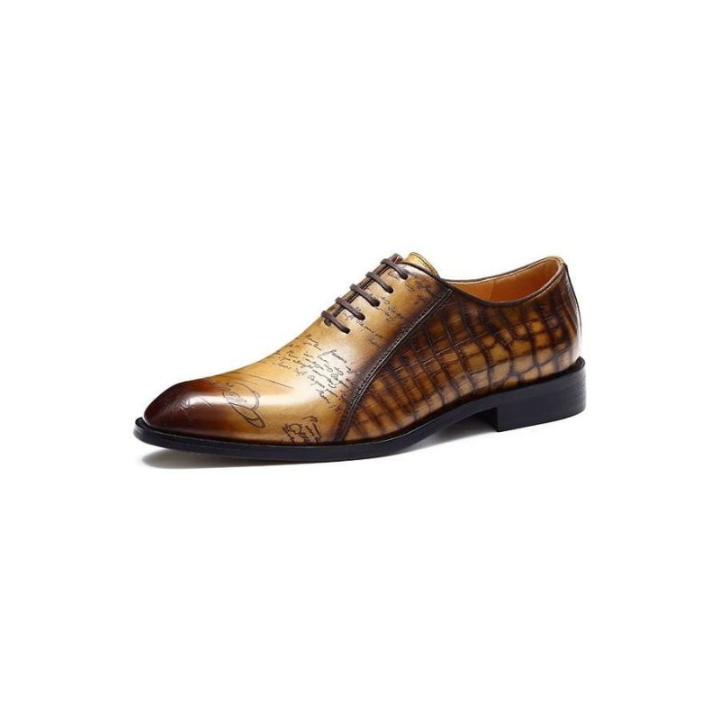 Sapatos Formais Masculinos Couro Genuíno Com Relevo Oxford - Marrom