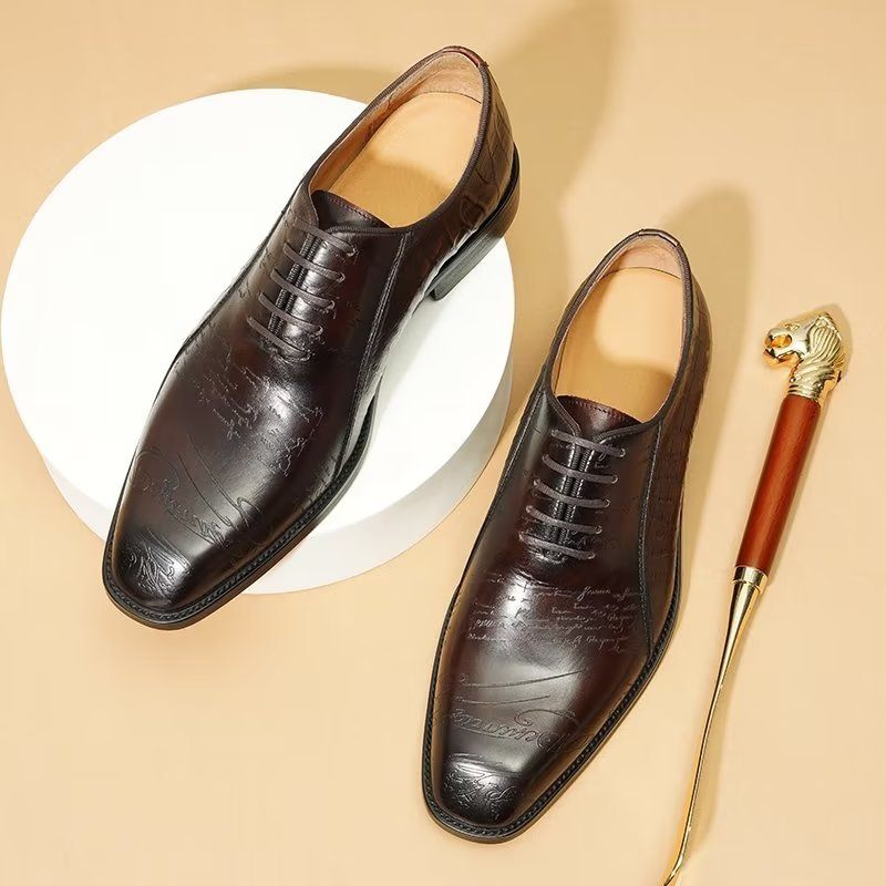 Sapatos Formais Masculinos Couro Genuíno Com Relevo Oxford - Café