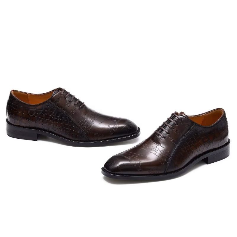 Sapatos Formais Masculinos Couro Genuíno Com Relevo Oxford - Café