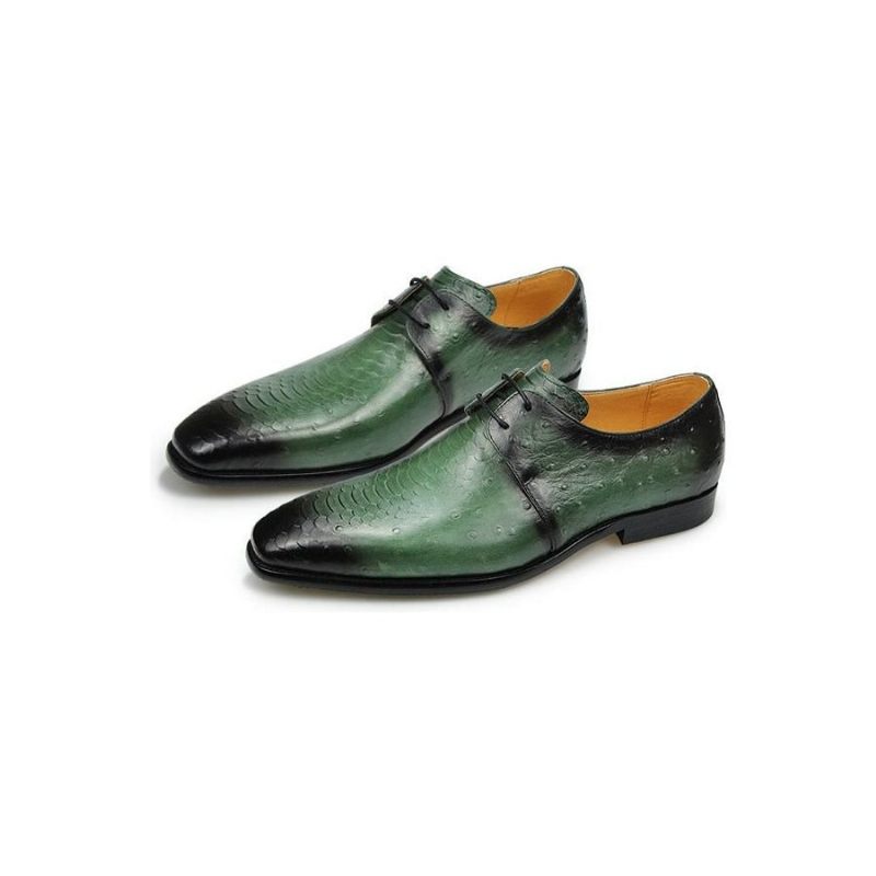 Sapatos Formais Masculinos Couro Genuíno Croc Em Relevo Derby - Verde