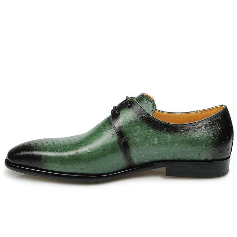 Sapatos Formais Masculinos Couro Genuíno Croc Em Relevo Derby - Verde