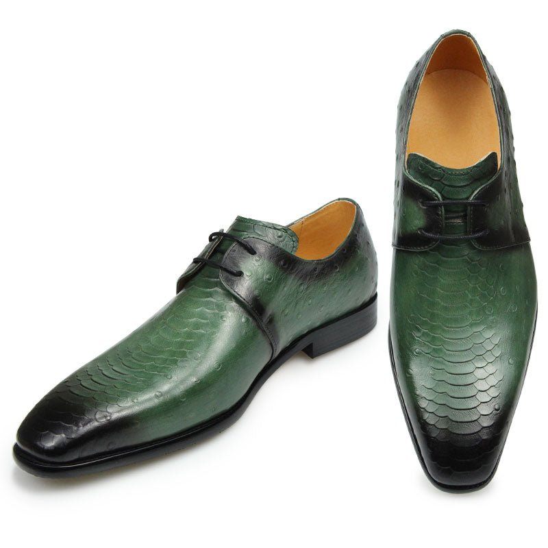 Sapatos Formais Masculinos Couro Genuíno Croc Em Relevo Derby - Verde