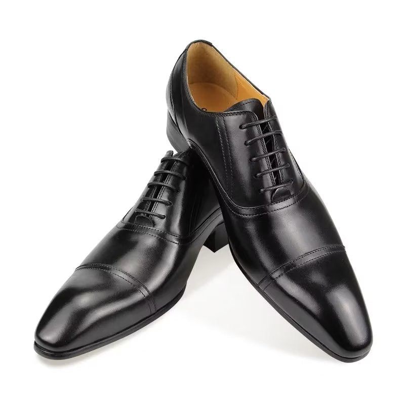 Sapatos Formais Masculinos Couro Genuíno Elegância Brogues Casamento - Preto