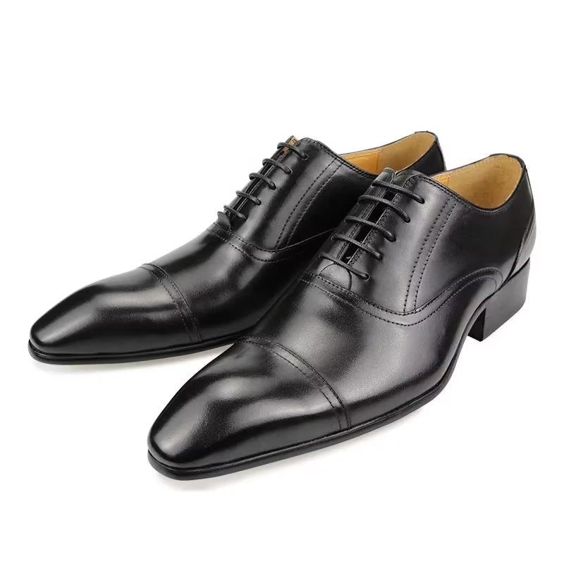 Sapatos Formais Masculinos Couro Genuíno Elegância Brogues Casamento - Preto