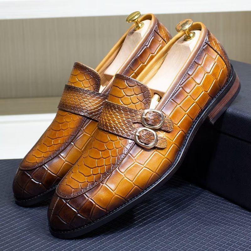 Sapatos Formais Masculinos Couro Genuíno Elegante Crocformal Clássico Brogues - Marrom