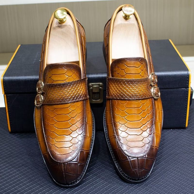 Sapatos Formais Masculinos Couro Genuíno Elegante Crocformal Clássico Brogues - Marrom