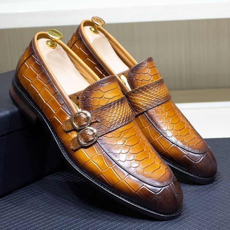 Sapatos Formais Masculinos Couro Genuíno Elegante Crocformal Clássico Brogues - Marrom