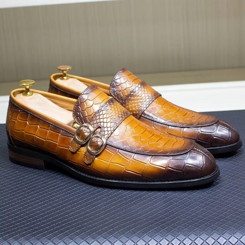 Sapatos Formais Masculinos Couro Genuíno Elegante Crocformal Clássico Brogues - Marrom