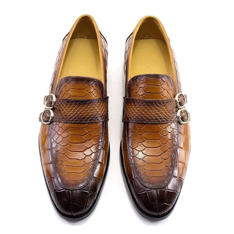 Sapatos Formais Masculinos Couro Genuíno Elegante Crocformal Clássico Brogues - Marrom