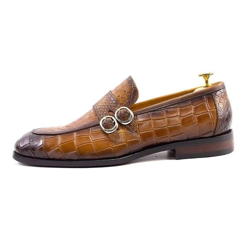 Sapatos Formais Masculinos Couro Genuíno Elegante Crocformal Clássico Brogues - Marrom