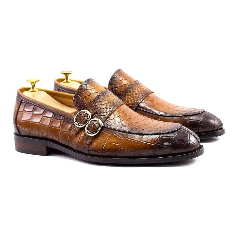 Sapatos Formais Masculinos Couro Genuíno Elegante Crocformal Clássico Brogues - Marrom