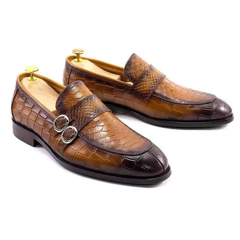 Sapatos Formais Masculinos Couro Genuíno Elegante Crocformal Clássico Brogues - Marrom