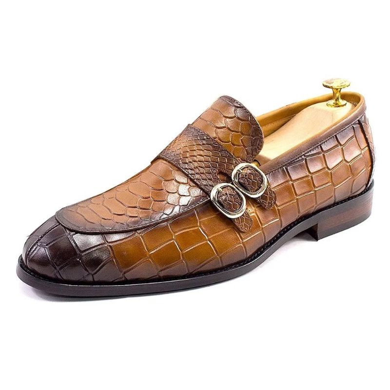 Sapatos Formais Masculinos Couro Genuíno Elegante Crocformal Clássico Brogues - Marrom