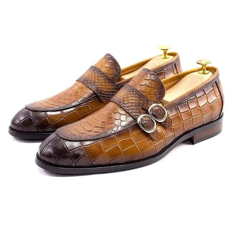 Sapatos Formais Masculinos Couro Genuíno Elegante Crocformal Clássico Brogues - Marrom