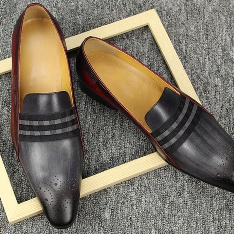 Sapatos Formais Masculinos Couro Genuíno Elegante Mocassins Cavalheiro - Cinza