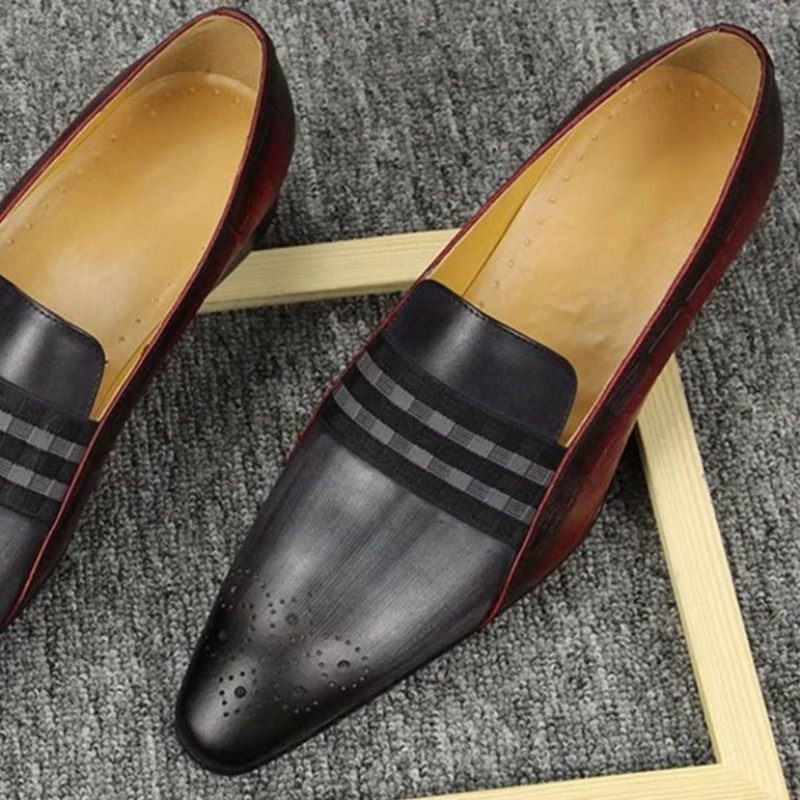 Sapatos Formais Masculinos Couro Genuíno Elegante Mocassins Cavalheiro - Cinza