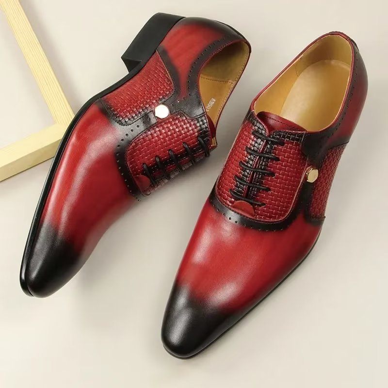 Sapatos Formais Masculinos Couro Genuíno Elegantes Brogues Casamento - Vermelho