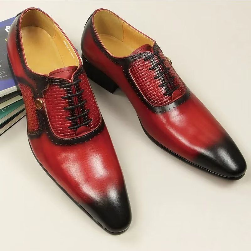 Sapatos Formais Masculinos Couro Genuíno Elegantes Brogues Casamento - Vermelho