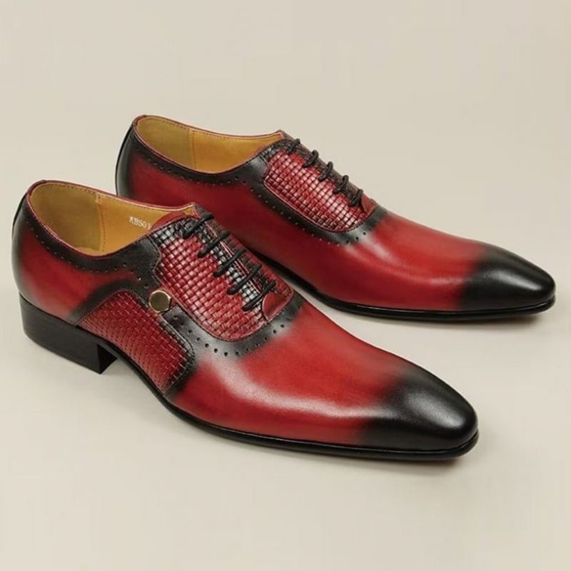 Sapatos Formais Masculinos Couro Genuíno Elegantes Brogues Casamento - Vermelho