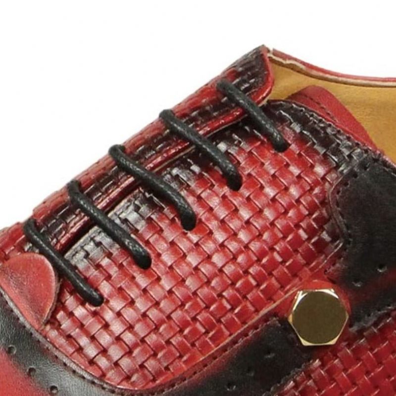 Sapatos Formais Masculinos Couro Genuíno Elegantes Brogues Casamento - Vermelho