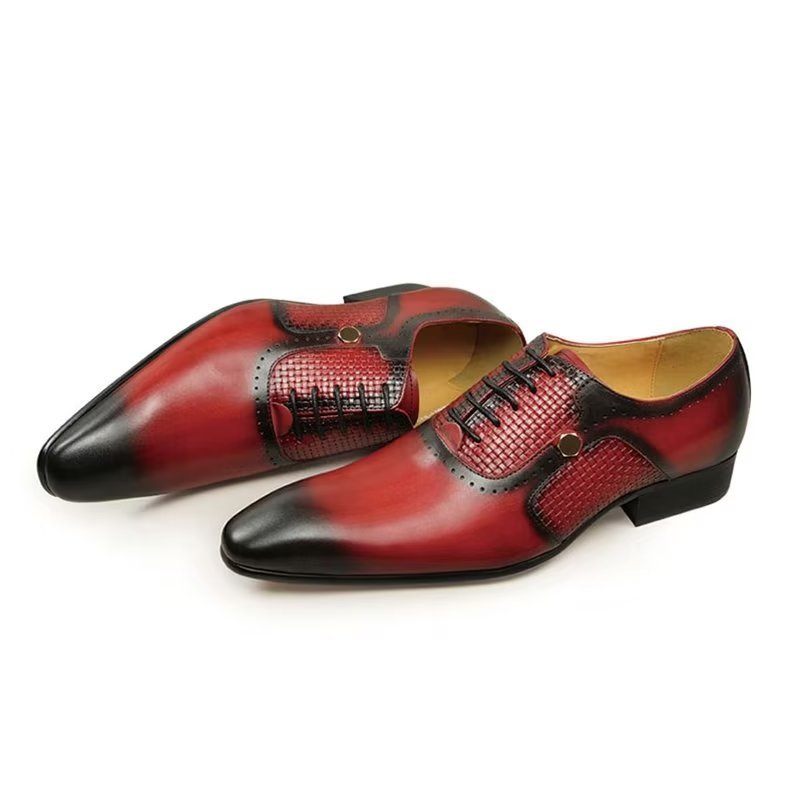 Sapatos Formais Masculinos Couro Genuíno Elegantes Brogues Casamento - Vermelho