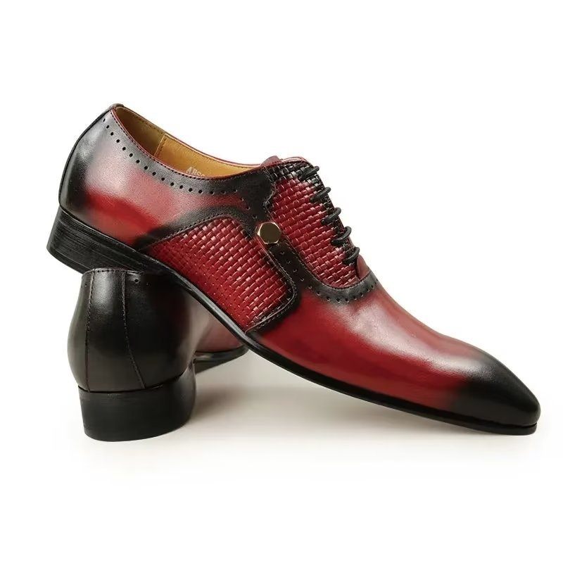 Sapatos Formais Masculinos Couro Genuíno Elegantes Brogues Casamento - Vermelho