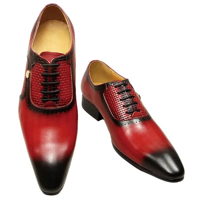 Sapatos Formais Masculinos Couro Genuíno Elegantes Brogues Casamento - Vermelho