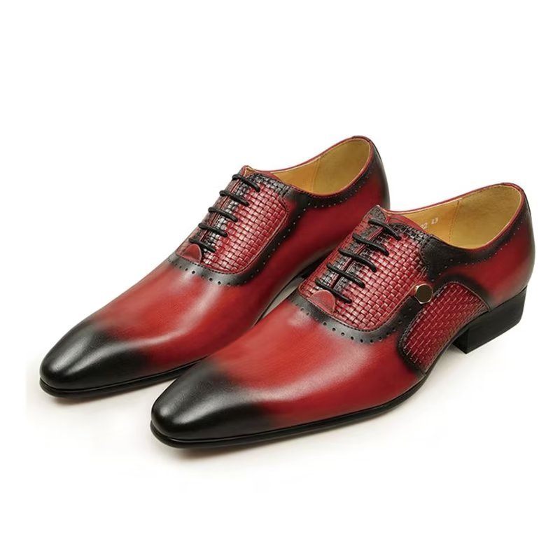 Sapatos Formais Masculinos Couro Genuíno Elegantes Brogues Casamento - Vermelho