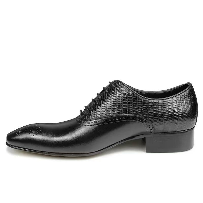 Sapatos Formais Masculinos Couro Genuíno Elegantes Casamento Brogue - Preto