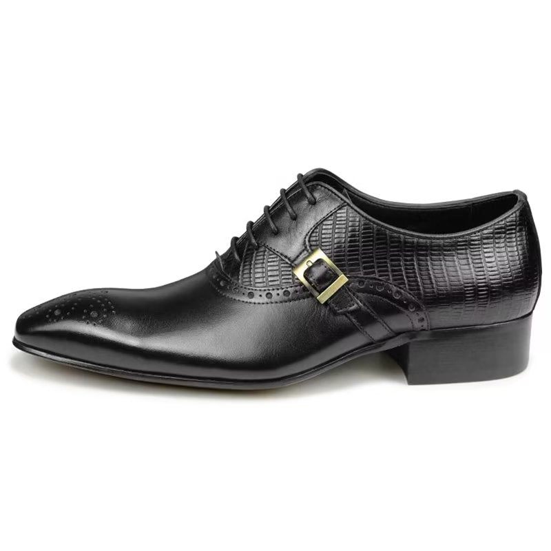 Sapatos Formais Masculinos Couro Genuíno Elegantes Casamento Brogue - Preto