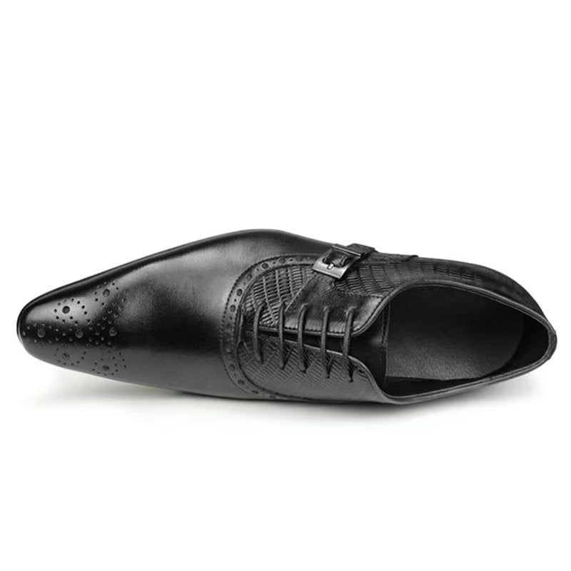 Sapatos Formais Masculinos Couro Genuíno Elegantes Casamento Brogue - Preto