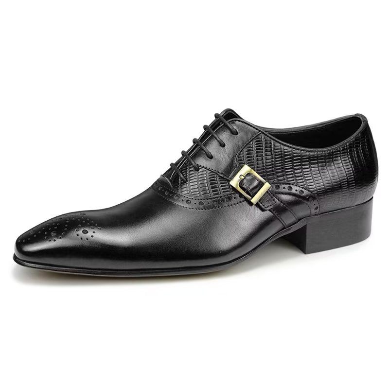 Sapatos Formais Masculinos Couro Genuíno Elegantes Casamento Brogue - Preto