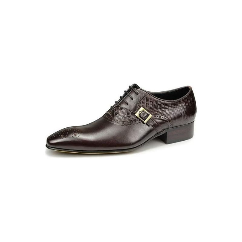 Sapatos Formais Masculinos Couro Genuíno Elegantes Casamento Brogue - Café