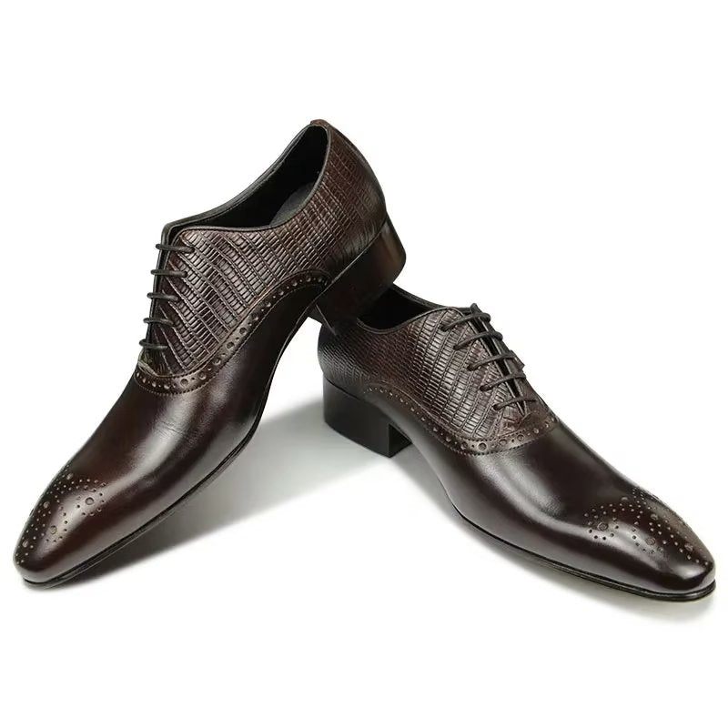 Sapatos Formais Masculinos Couro Genuíno Elegantes Casamento Brogue - Café