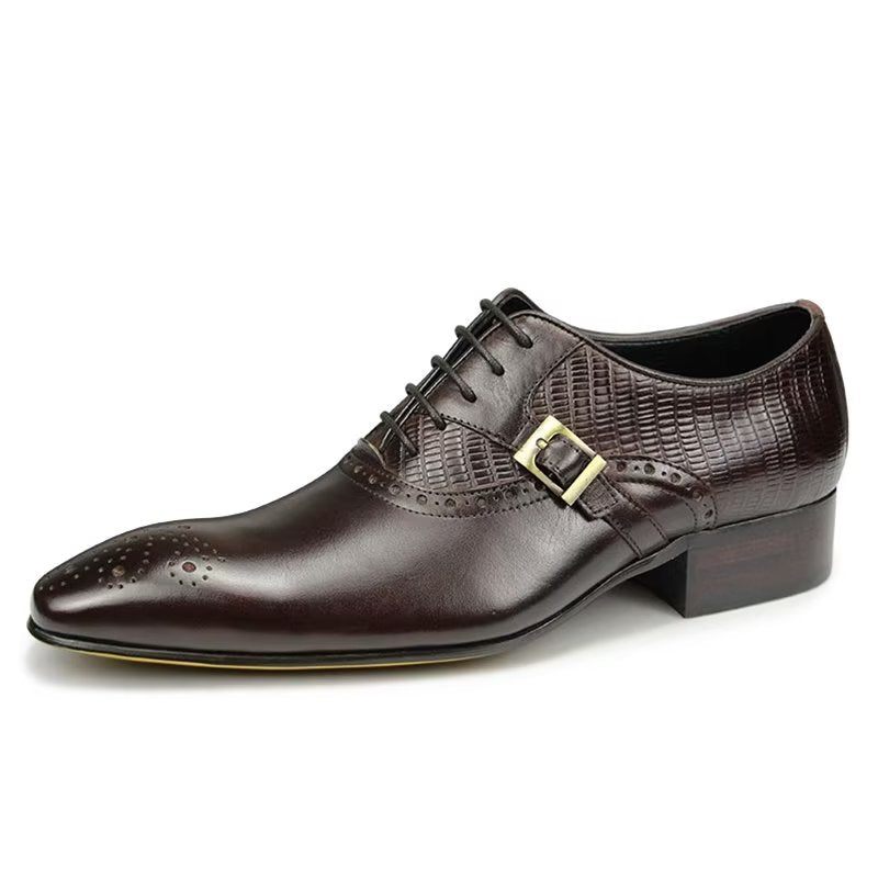 Sapatos Formais Masculinos Couro Genuíno Elegantes Casamento Brogue - Café