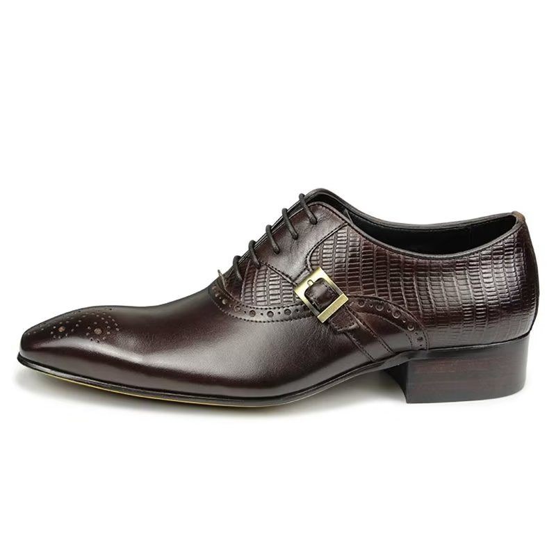 Sapatos Formais Masculinos Couro Genuíno Elegantes Casamento Brogue - Café