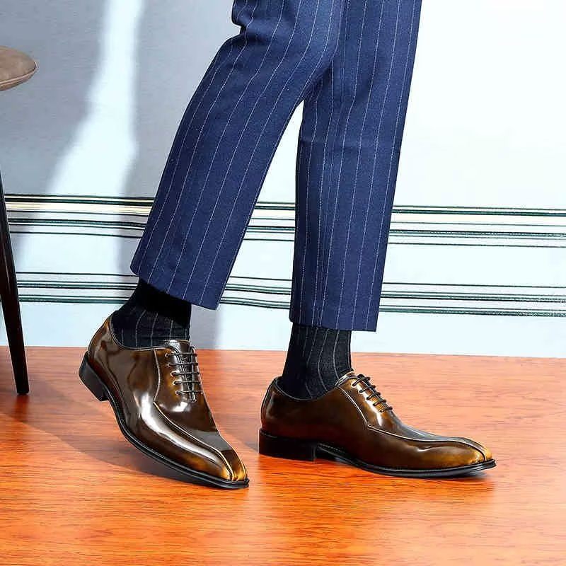 Sapatos Formais Masculinos Couro Genuíno Oxford - Ouro