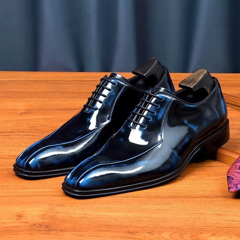 Sapatos Formais Masculinos Couro Genuíno Oxford - Azul