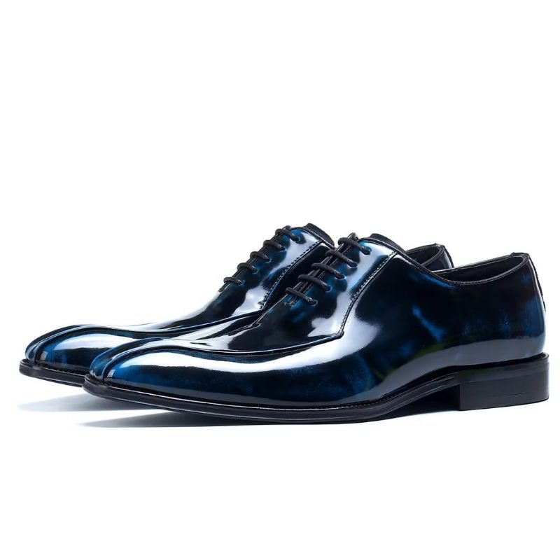 Sapatos Formais Masculinos Couro Genuíno Oxford - Azul