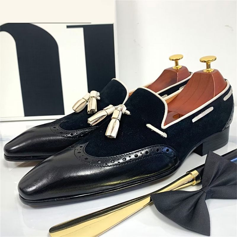 Sapatos Formais Masculinos Couro Genuíno Prestige Mocassins Pontiagudos - Preto