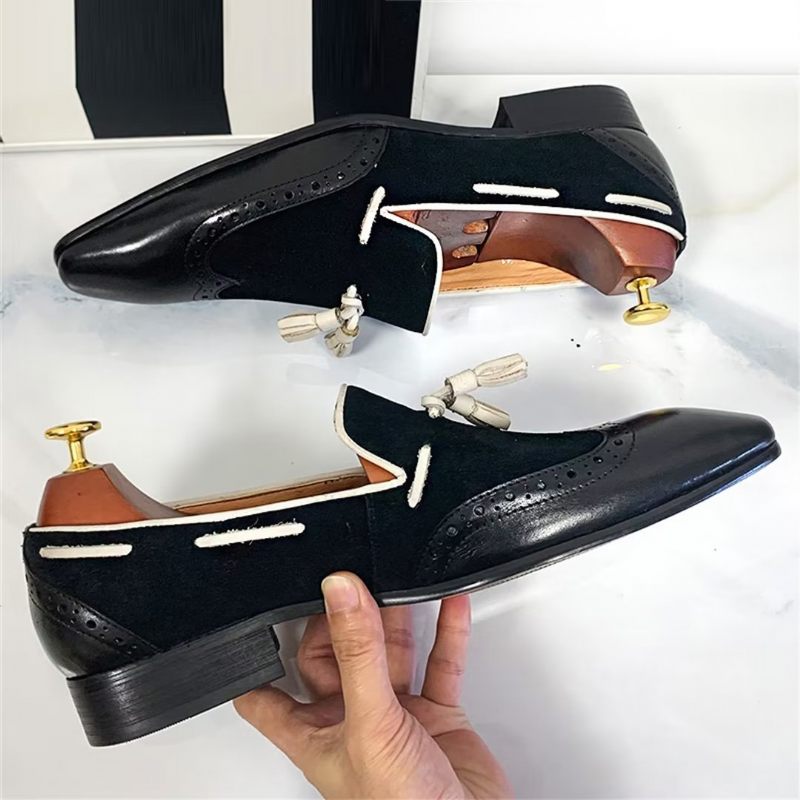 Sapatos Formais Masculinos Couro Genuíno Prestige Mocassins Pontiagudos - Preto