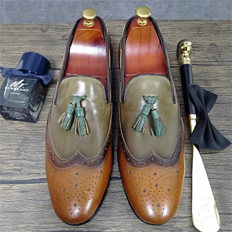 Sapatos Formais Masculinos Couro Genuíno Prestige Mocassins Pontiagudos - Verde Exército