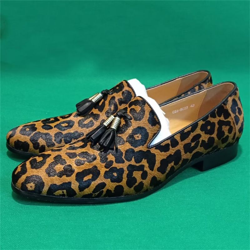 Sapatos Formais Masculinos Couro Genuíno Prestige Mocassins Pontiagudos - Leopardo